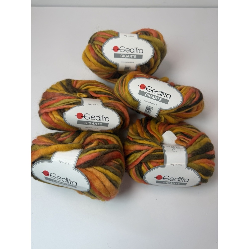 Gedifra GIGANTE Super Bulky Wool Yarn 2322 Yellow Orange Brown 50g/30m Lot 5‎
